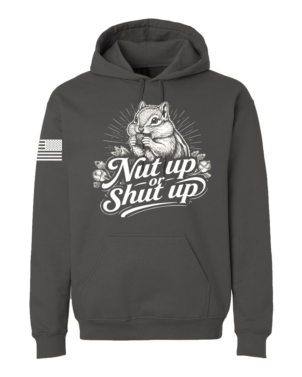 Dark Gray Nut Up or Shut Up graphic hoodie